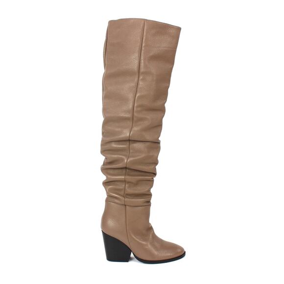 Anine Bing Sylvie Slouchy Over The Knee Boots Taupe Leather Block Heel NEW Sz 37 - Picture 1 of 7